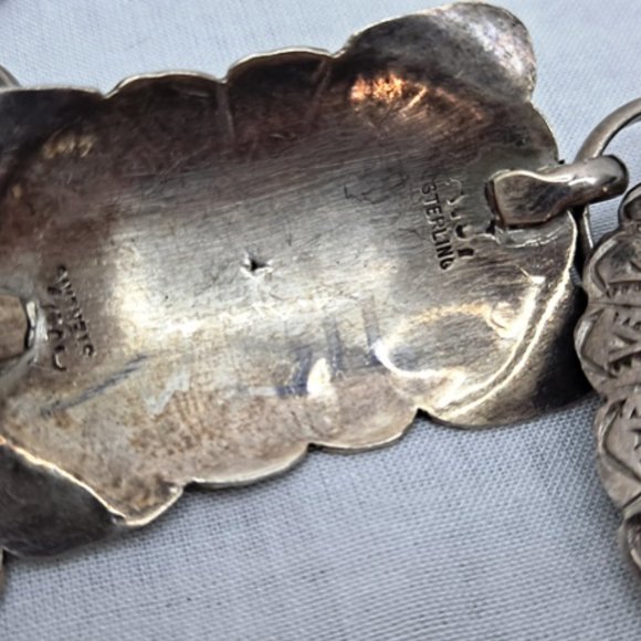 VINTAGE ~ AUTHENTIC CONCHO BELT ~ TURQUOISE TEPEES & SUNBURSTS ~ SIGNED/STERLING - Picture 11 of 12